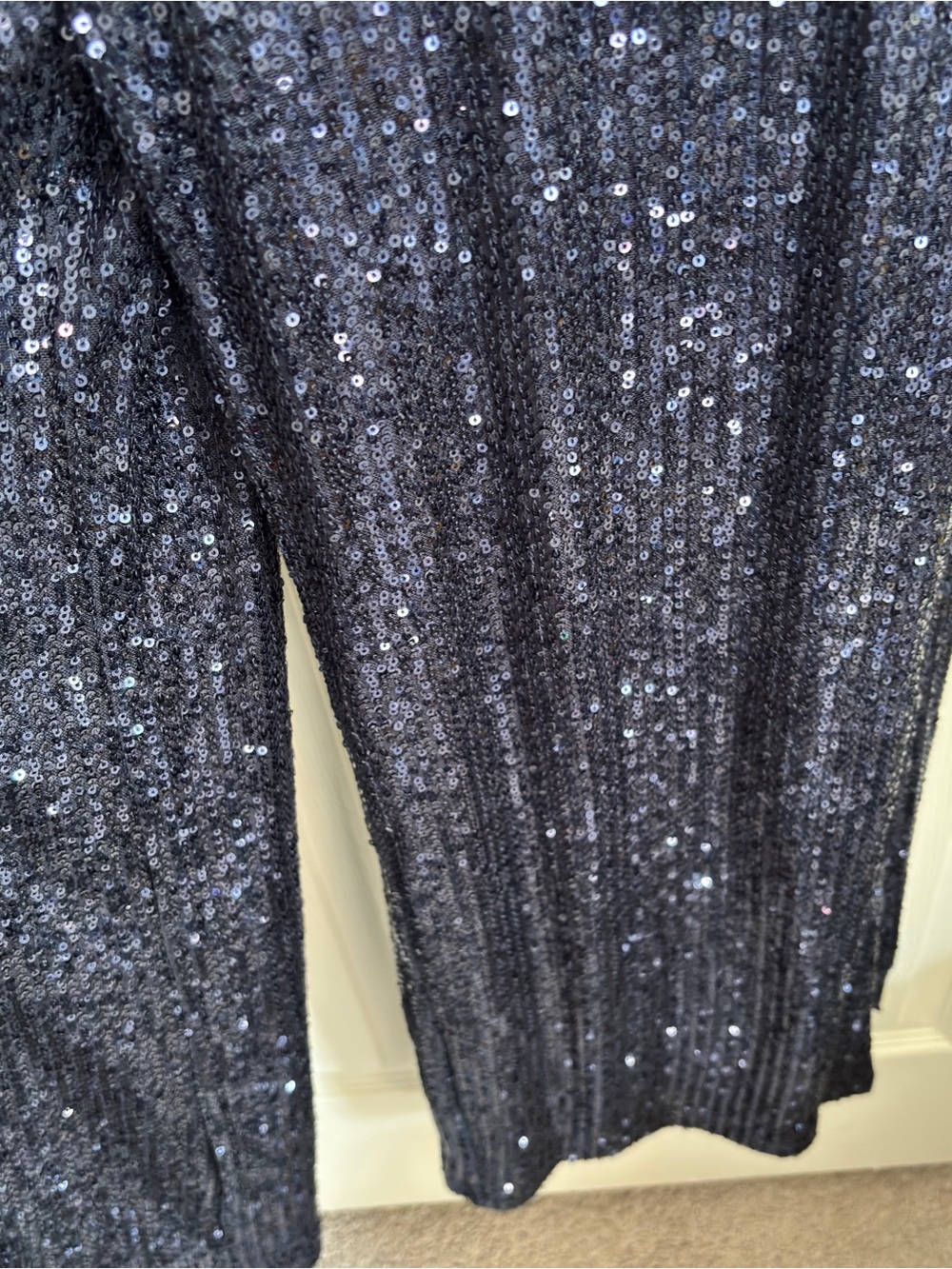 Skies Are Blue Sequin Jumpsuit Navy Women’s M Tie Waist Wide Leg Dressy Holiday - Picture 11 of 15